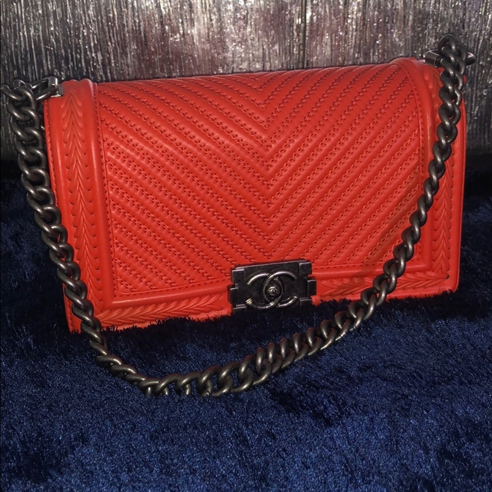 SOLD - Chanel Boy Chevron Medium Orange Lambskin